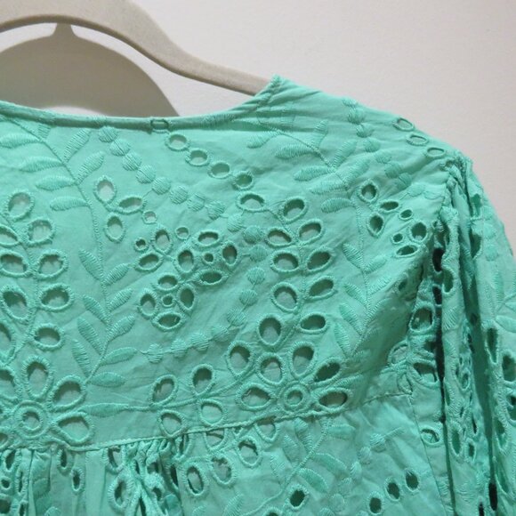 KAREN MILLEN Cotton Broderie Wrap Mini Dress in Mint Green Feminine Preppy Sz 8 - Picture 12 of 14